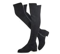 N.N.G Women Over Knee Boots Suede Thigh High Long Comfort Black Winter Low Square Toe Block Heel, Black 1 Inch Heel, 5 UK