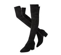 N.N.G Women Over Knee Boots Suede Thigh High Long Comfort Black Winter Low Square Toe Block Heel, Buckle 2 Inch Black, 8 UK