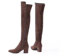 N.N.G Women Over Knee Boots Suede Thigh High Long Comfort Black Winter Low Square Toe Block Heel, Coffee Brown 2 Inch Heel, 3 UK