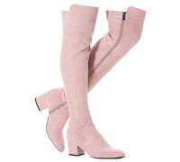 N.N.G Women Over Knee Boots Suede Thigh High Long Comfort Black Winter Low Square Toe Block Heel, Pink/2inch Heel, 5 UK