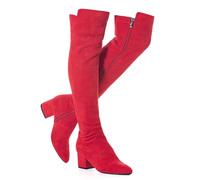 N.N.G Women Over Knee Boots Suede Thigh High Long Comfort Black Winter Low Square Toe Block Heel, Red/2inch Heel, 3 UK