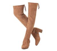 N.N.G Women Over Knee Boots Thigh High Suede Block Heel Lace Up Black Winter Long OTK Comfort, Browm, 6 UK
