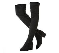 N.N.G Women Over the Knee Boots Suede Thigh High Low Heel Black Winter Flat Block Chunky OTK Long Comforts Pointed zipper above the knee Boots, Black 2 in, 7 UK