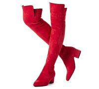 N.N.G Women Over the Knee Boots Thigh High Suede Black Block Low 2 Inch Heel Chunky Above Knee Winter Pointed toe, Red Inch Heel, 8 UK