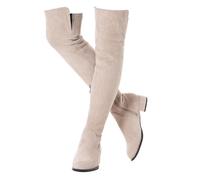 N.N.G Women Over the Knee Boots Thigh High Suede Black Block Low 2 Inch Heel Chunky Above Knee Winter Pointed toe, Neutral/Flat, 6 UK