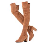 N.N.G Women Over the Knee Boots Thigh High Suede Black Block Low 2 Inch Heel Chunky Above Knee Winter Pointed toe, Brown Ihch Heel, 4.5 UK
