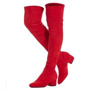 N.N.G Women Over the Knee Boots Thigh High Suede Black Block Low 2 Inch Heel Chunky Above Knee Winter Pointed toe, Red Inch Heel, 9.5