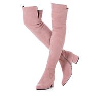N.N.G Women Over the Knee Boots Thigh High Suede Black Block Low 2 Inch Heel Chunky Above Knee Winter Pointed toe, Pink Inch Heel, 3 UK