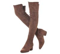 N.N.G Women Over the Knee Boots Thigh High Suede Black Block Low 2 Inch Heel Chunky Above Knee Winter Pointed toe, Coffee Ihch Heel, 5 UK