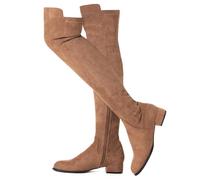 N.N.G Women Over the Knee Boots Thigh High Suede Black Block Low 2 Inch Heel Chunky Above Knee Winter Pointed toe, Brown/Flat, 6 UK