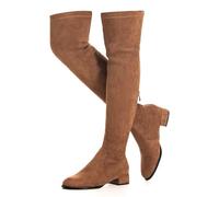 N.N.G Women Over the Knee Boots Thigh High Suede Block Winter Low Above Flat Long OTK Comfort Pointed toe, Brown lat Heel, 6 UK