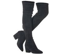 N.N.G Women Over the Knee Boots Thigh High Suede Block Winter Low Above Flat Long OTK Comfort Pointed toe, Black/3inch Heels, 9 UK