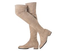 N.N.G Women Over the Knee Boots Thigh High Suede Block Winter Low Above Flat Long OTK Comfort Pointed toe, Taupe 1 Inch Heel, 6 UK