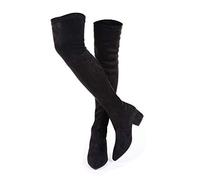 N.N.G Women Over the Knee Boots Thigh High Suede Block Winter Low Above Flat Long OTK Comfort Pointed toe, Black 2 Inch, 4.5 UK