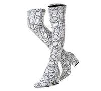 N.N.G Women Over the Knee Boots Thigh High Suede Block Winter Low Above Flat Long OTK Comfort Pointed toe, Snake, 7 UK