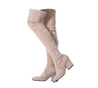 N.N.G Women Over the Knee Boots Thigh High Suede Block Winter Low Above Flat Long OTK Comfort Pointed toe, Khaki 3"heel, 6.5 UK