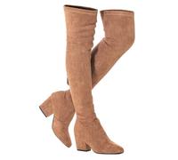N.N.G Women Over the Knee Boots Thigh High Suede Block Winter Low Above Flat Long OTK Comfort Pointed toe, Brown/3inch Heels, 5.5 UK