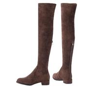 N.N.G Women Over the Knee Boots Thigh High Suede Block Winter Low Above Flat Long OTK Comfort Pointed toe, Coffee Brown 1 Inch Heel, 5 UK