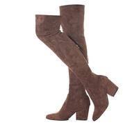 N.N.G Women Over the Knee Boots Thigh High Suede Block Winter Low Above Flat Long OTK Comfort Pointed toe, Coffee 3"heel, 5 UK