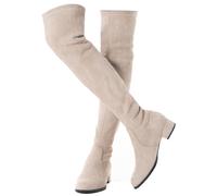N.N.G Women Over the Knee Boots Thigh High Suede Block Winter Low Above Flat Long OTK Comfort Pointed toe, Cream/Flat, 7 UK