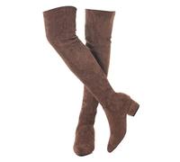 N.N.G Women Over the Knee Boots Thigh High Suede Block Winter Low Above Flat Long OTK Comfort Pointed toe, Coffee 2 Inch Heel, 6 UK