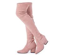 N.N.G Women Over the Knee Boots Thigh High Suede Block Winter Low Above Flat Long OTK Comfort Pointed toe, Pink, 9 UK