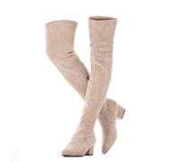 N.N.G Womens Over The Knee Boots Winter Suede Pointed Toe Chuck Heel Comfy Elastic Opening, Khaki 2 Inch Heels, 5.5 UK