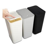N. NETDOT 3 Pack 10L / 2.6 Gallon Small Trash Can with Lid,Bathroom Garbage Can with Pop-Up Lid,Waste Basket for Bathroom,Kitchen,Bedroom,Powder Room,Office,College (Black-Grey-Off White)
