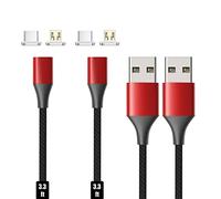 N. NETDOT Magnetic Charging Cable, Gen10 Nylon Braided 2-in-1 Magnetic Phone Charger Compatible with USB-C and Micro-USB Devices (3.3ft/2 Pack red)