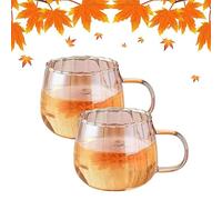 N Nexoria Glass Pumpkin Cups, 2Pcs Clear Pumpkin Cups with Handle Halloween Pumpkin Glass Coffe Mugs Transparent Cups Tea Cups Decorative Beer Cup Glass Cup for Home Party,Gold