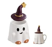 N Nexoria Halloween Mug, Ghost Mug and Lid Ceramic Ghost Coffee Mug Cute Ghost Shaped Mug Halloween Coffee Mug Ceramic Cups Fun Mugs Spooky Décor Gifts for Halloween,A