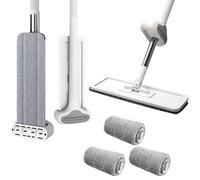 N Nexoria Large Flat Mop, Self-Washing Flat Mop 360 Rotatable Self Wringing Flat Mop Wall Cleaning Mop with 3Pcss Washable Pads and Long Handle Hands Free Microfiber Flat Mop for Home Bathroom, 32cm