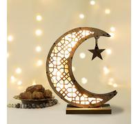 N Nexoria Ramadan Lanterns, Moon Star Ramadan Light Wooden Ramadan Moon Night Lights Ramadan Decorations Ramadan Eid Mubarak Ornaments Eid Mubarak LED Night Ramadan Table Lamp for Home (A)