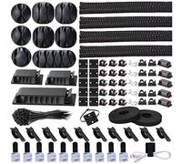 N NOROCME 192 PCS Cable Management Kit - Wire Organizer Sleeve, Holder, Cord Clips, Organizer Straps, Fastening Ties for Computer TV Under Desk - Black, Clear