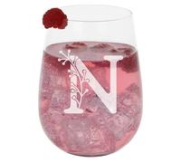 N Personalised Monogram Initial Etched Gin Glass - Engraved Name Stemless Birthday Gift for Her or Him - Custom Name Personalised Initial Engraved 590ml