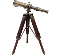 N.R.H Antique Brass Nautical Telescope with Adjustable Wooden Tripod Stand - Vintage Maritime Spyglass - Decorative Tabletop Desk Telescope for Home & Office Decor