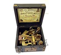 N.R.H Antique Brass Sextant with Dual Mini Telescope - Vintage Nautical Marine Navigation Instrument Engraved "J. Scott London 1753" - Steampunk Astrolabe Collectible Gift for Sailors