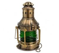 N.R.H Antique Brass Starboard Ship Lantern - Vintage Nautical Electric Table Lamp with Green Glass Fresnel Lens - Maritime Boat Marine Decor for Home & Office