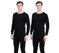 N R TEXTILES Mens 2 Pack Thermal Ribbed Warm Underwear Baselayer Winter Long Sleeve Top (Black, L)