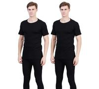 N R TEXTILES Pack of 2 Men's Thermal T Shirt Short Sleeve, Warm Underwear Baselayer (Black, XL)