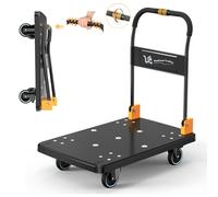 N&S Juvyig Platform Trolley Heavy Duty 200KG - Platform Truck One-Handed Folding Truck Cart with Silent Wheels - Folding Trolley (Yello-small-no brake)