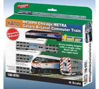 N Scale Set Chicago Metra Diesel Locomotive + 3 Cars - 106-8701 Neu