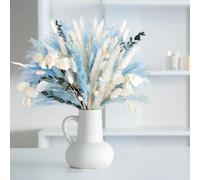 N&T NETING Natural Blue Pampas Grass Dried Flowers Bouquet - 101Pcs Fluffy Decor Plant for Home Party Wedding Boho (45CM)