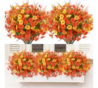 N&T NIETING 12 Bundles Artificial Flowers Outdoors Artificial Petunias Autumn Artificial Flowers UV Resistant Shrubs Plants with Fern for Outside Indoor Hanging Planters Home Garden Autumn Decorations