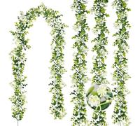 N&T NIETING 4Pcs Artificial Eucalyptus Garland, 6FT Hanging Vine with White Flowers, Greenery Decoration for Wedding Arch Wall Table Party Indoor Outdoor Decor