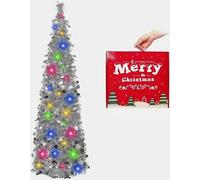N&T NIETING 5ft Collapsible Pop Up Christmas Tree - Silver Tinsel Colored Tinsel Coastal Tree for Holiday Xmas Decorations, Home Display, Office Decor