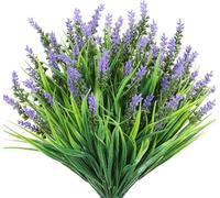 N&T NIETING 6 Bundles Artificial Plants Outdoors, UV Resistant Fake Monkey Grass Shrubs with Flowers No Fade Faux Plants Arrangement for Garden Patio Hanging Planter Home Decorations(Purple)