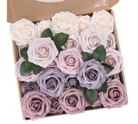 N&T NIETING Artificial Flower Roses, 25Pcs Real Touch Fake Foam Roses with Stems for DIY Wedding Bridal Bouquets, Table Centerpieces, Baby Shower Party and Home Decoration, Mixed Colours