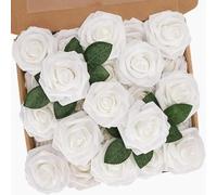N&T NIETING Artificial Flowers, 25pcs Fake Flowers White Rose Perfect for DIY Wedding Bridesmaid Bridal Bouquets Centerpieces Home Flower Arrangement Decoration