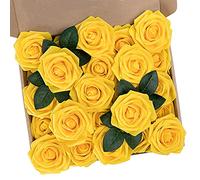 N&T NIETING Artificial Flowers Roses, 25pcs Real Touch Fake Foam Rose with Stems for DIY Wedding Bridal Bouquets, Cake Flowers, Flowers Arrangment Home Decor, Lemon Yellow